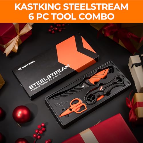 KastKing SteelStream 6pc Fishing Tool Kit - Corrosion Resistant Fishing Pliers with Lanyard, Fillet Knife, Floating Fish L...