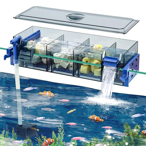 Bluecoco Multi Layer Aquarium Fish Tank Filter with Waterfall Oxygenation Suitable for 20-30 Gallon Fish Tanks, Flexible M...
