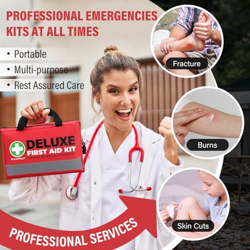SuccorWare 380 Pieces Deluxe First Aid Kit Compact Trauma Medical Kits with Assorted Bandages, Instant Cold Pack, Emergenc...