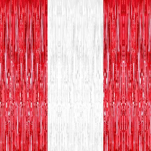 KatchOn, Red and White Streamers - 3.2x8 Ft, Pack of 3 | Red and White Fringe Curtain for Valentines Day Decorations | Fri...