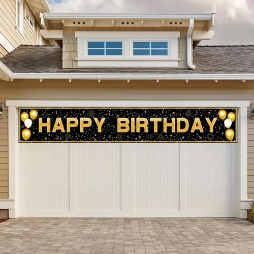 Happy Birthday Banner - 118"x20" Waterproof, Windproof & Tear-Resistant Polyester Sign for Men, Women, Boys & Girls, Black...