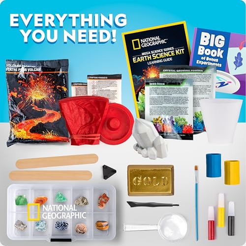 National Geographic Earth Science Kit – 100+ Science Experiments & Activities for Kids, Crystal Growing, Volcano Science K...