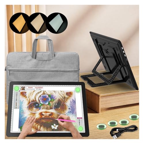 YINGWOND A3 Rechargeable Diamond Art Light Board with Padded Case,Side Physical Button,18.2 * 13.4 in Magnetic Light Pad B...