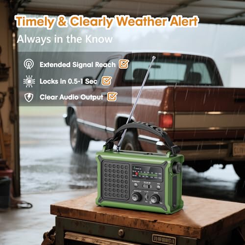 Raynic NOAA Weather Radio 12000mAh, Emergency Weather Radio with 2X Faster Solar & Hand Crank Charging, 5W Flashlight, Rea...