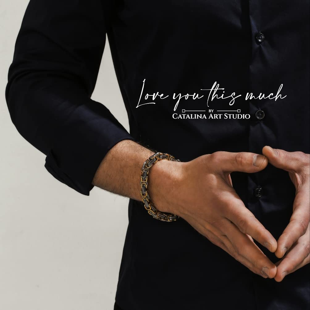 Love You This Much To My Man Straighten Your Crown Gift for Him | 5mm Twist Steel Bracelet | 8" + 1" Extender | I Love You Gifts for Him | Luxury Gift Box & Card (Silver-Gold)