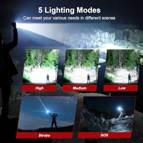 Flashlight 20000 High Lumens Rechargeable - 30W Super Bright LED Flash Light | 5000ft Beam & 12H Long Lasting USB C High P...
