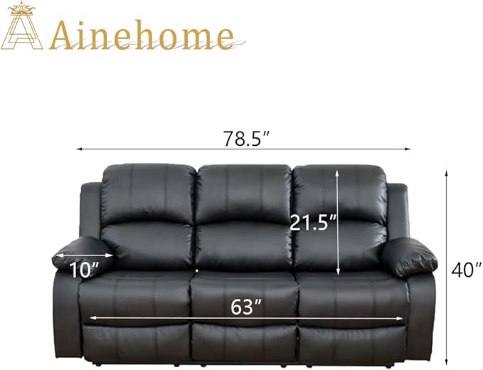 A Ainehome Living Room Furniture Set Leather Recliner Sofa Set Loveseat Chair Furniture Sofa Set for Living Room/Small Space/Rv/House/Office/Theater Seating (A-Black Leather, Sofa(3seater))