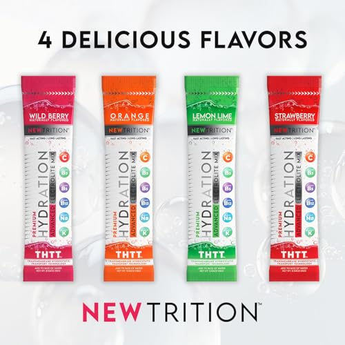 NewTrition Hydration Powder, Wild Berry Pack of 24 Electrolyte Powder Packets, Naturally Flavored Hydrating Packets for Wa...