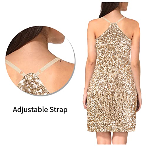 MANER Women's Glitter Sequin Dress Adjustable Spaghetti Strap Sparkle Party Dresses
