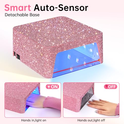 Cordless UV Nail Lamp for Gel Nail Polish 96W, Rechargeable LED Nail Light Professional Nail Dryer with 4 Timer Setting, Touch Control & Auto Sensor, Fast Curing lamp for Salon & Home