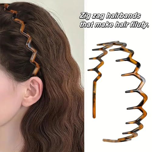 WOVOWOVO Zig Zag Headbands, 2PCS Plastic Wavy Hair Band with Teeth, Comb Headbands for Women and Men, Classic 90s Hairband...