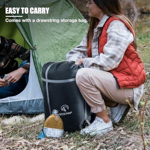 REDCAMP Flannel Sleeping Bag for Adults, Comfortable Cotton Sleeping Bags for Camping with Detachable Hood, Red/Grey/Blue/...
