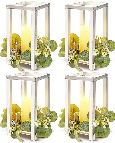 Huquary 8 Pcs Wooden Wedding Lantern Centerpiece for Table Decoration Includes 4 Farmhouse Candle Holder and 4 Flameless D...