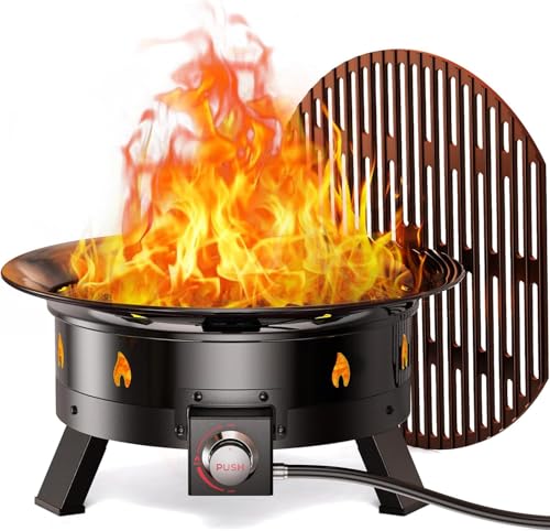 Ciays Large Propane Fire Pit 19 Inch, Gas Fire Pit with Grill Grate, Folding Legs, Hose Hooks, Propane Tank Holder, Cover...