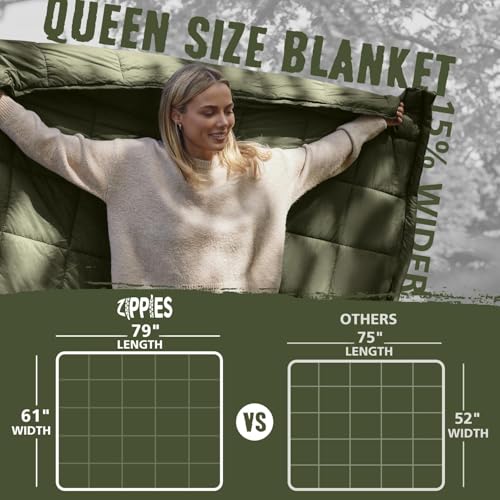 ZIPPIES 3M Thinsulate Insulation Puffy Camping Blanket for Cold Weather, Queen Size Warm Camping Quilt with Zipper, Waterp...