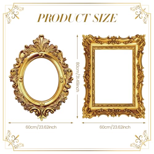 WGXX 2 Pcs 32 x 24 Inch Large Photo Booth Props Gold Wedding Selfie Frame Vintage Photo Frame Picture Friends Selfie Props...