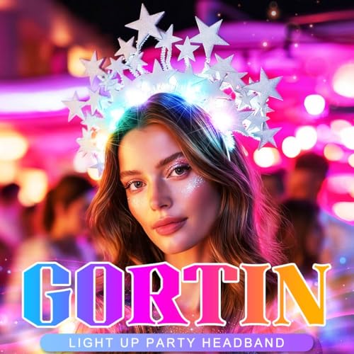 GORTIN Light up Stars Headband LED Headpiece Glowing Halloween Costume Headwear Rave Hair Accessories for Women