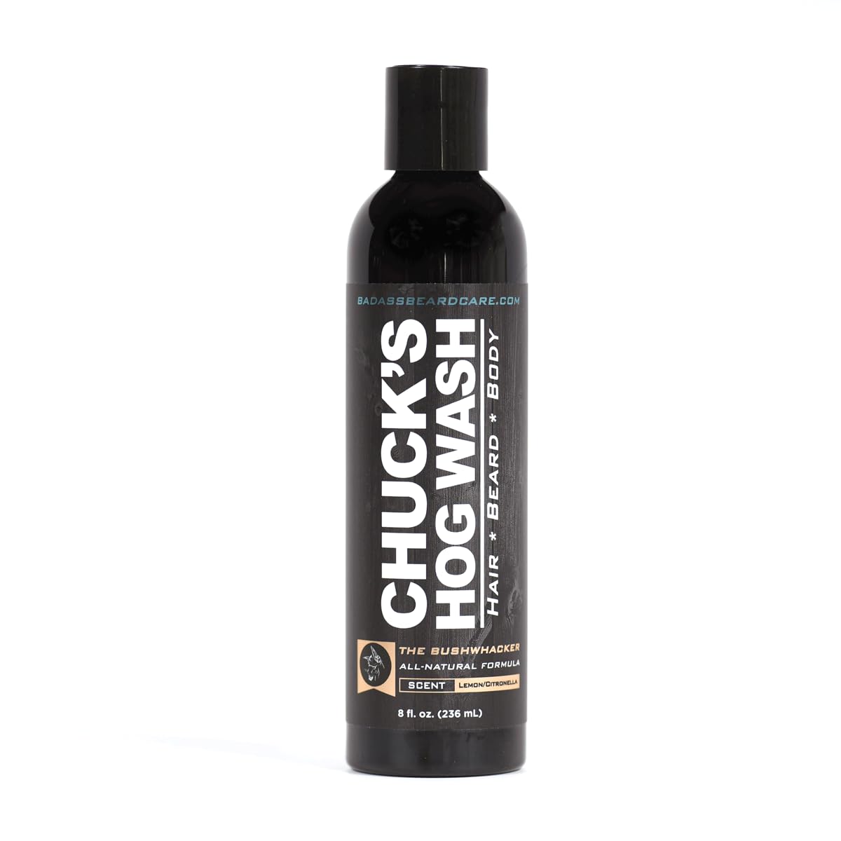 Chuck's Hog Wash - All Natural Beard and Body Wash - The Bushwhacker Scent, 8oz - Leaves Your Beard Softer Than its Ever Been an