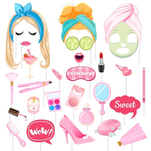 Spa Photo Booth Props, 26 Pcs Spa Day Photo Booth Props, Spa Party Photo Booth Props & Makeup Photo Booth Props for Makeup...