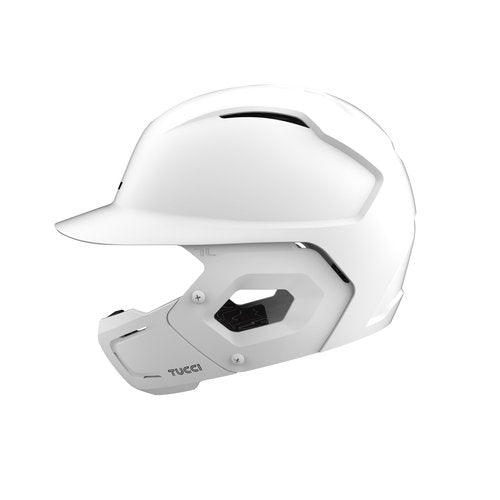 TUCCI Potenza Batting Helmet with Jaw Flap, L/XL, Gloss White, Right-Handed Hitter