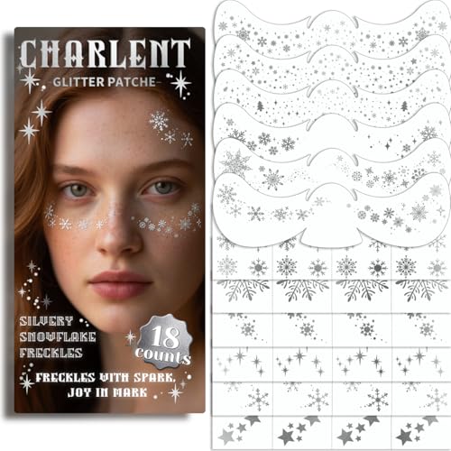 CHARLENT Glitter Snowflake Freckles Face Tattoos - 18 Sheets Waterproof Silver Temporary Makeup Patches for Women Christma...