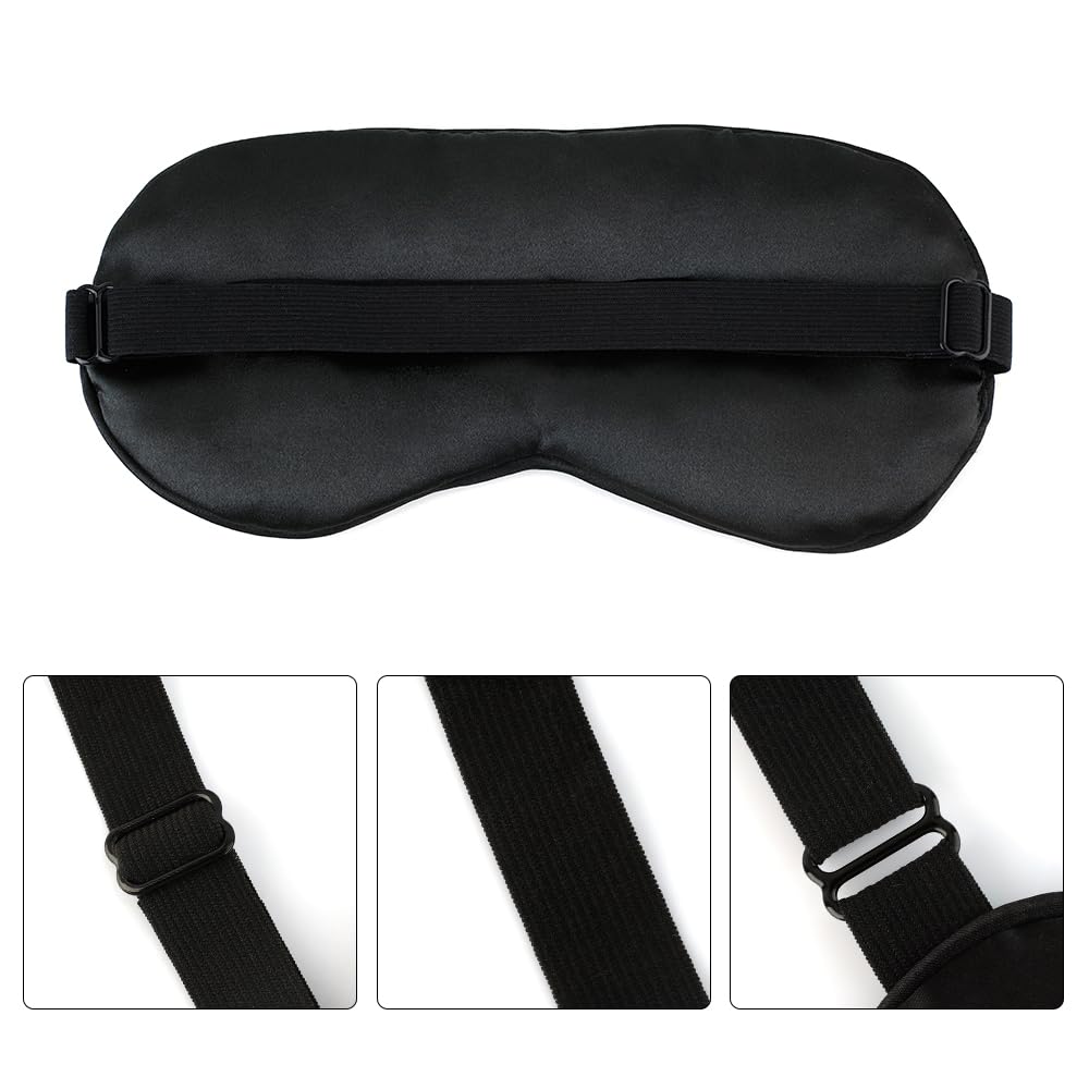 2 PCS Black Satin Sleep Masks, Adjustable Silk Eye Mask for Sleeping, Blind Folds Soft Breathable Blindfold for Adults Couples Play Party Games Airplane Travel Essentials Eye Covers Patches Night Mask