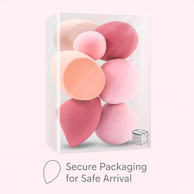 Makeup Sponge Set Foonbe Blender Sponges 7 Pcs for Liquid, Cream, and Powder, Latex Free, Multi colored Beauty Sponges with 1 Mini Sponge, Vegan & Cruelty-Free, Stocking Stuffers for Women