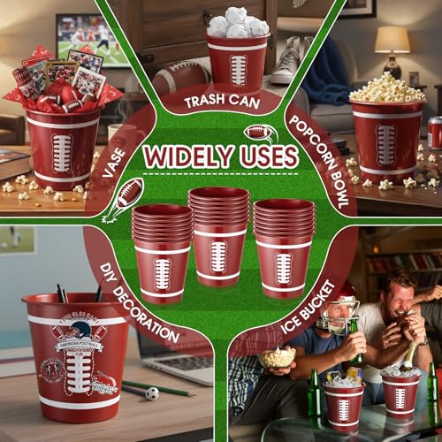 Layhit 24 Packs Football Plastic Ice Buckets for Parties 101 oz/ 3 L Wine Bucket Portable Ice Holder Disposable Wine Coole...
