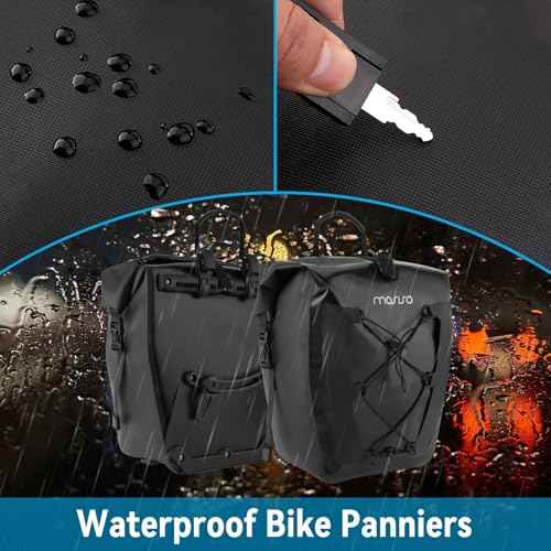 MOSISO 25L Bike Panniers, 2 Pack Waterproof Panniers Bike Bag, Bike Rear Rack Seat Bag with Elastic Cord, Bicycle Luggage Storage Trunk Pouch for Road Mountain Cycling Traveling Commuting, Black