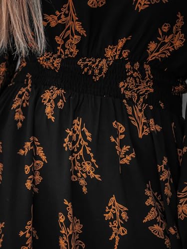 CUPSHE Women's Mock Neck Floral Mini Fall Dress Long Ruffle Sleeve Elastic Waist Smocked Casual Flowying Mini Dresses