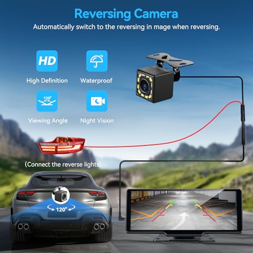 Portable Carplay Screen for Car, 10" Wireless Carplay & Android Auto Car Play Touchscreen with 1080P Backup Camera,GPS Nav...