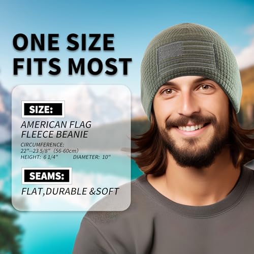 OUTDOOR SHAPING Grid Fleece Beanie with American Flag Embroidery Waffle Tactical Army Military Skull Cap