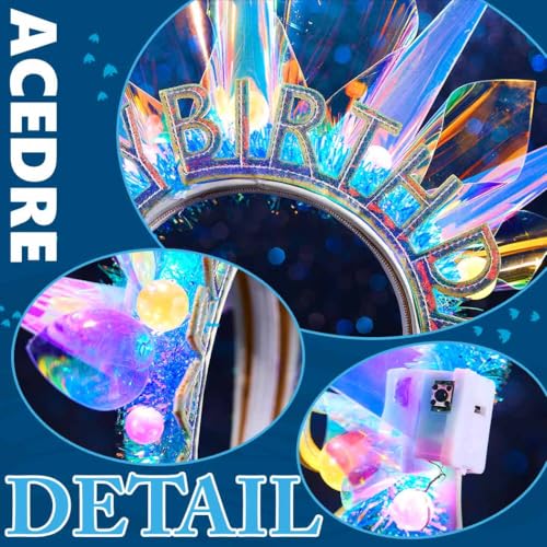 ACEDRE Light Up Happy Birthday Headband LED Glow Crown for Women