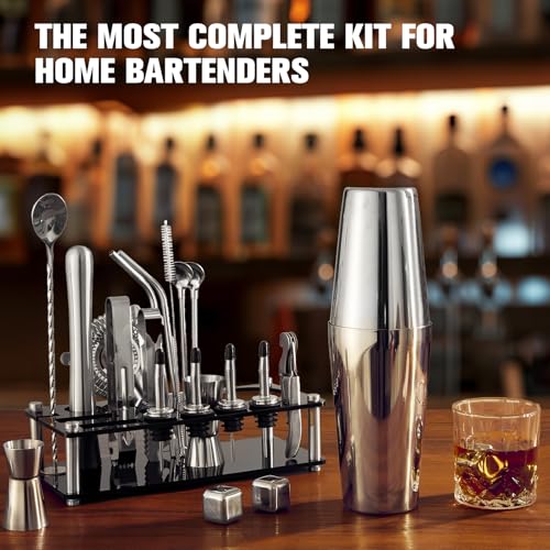 Cocktail Shaker Set, 23-Piece Boston Stainless Steel Bartender Kit with Acrylic Stand & Cocktail Recipes Booklet, Professi...