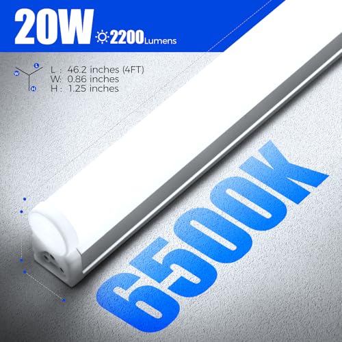 Barrina T5 LED Shop Lights, 4FT, 2200lm, 6500K (Super Bright White), 20W, Utility Garage Lighting, Ceiling and Under Cabin...