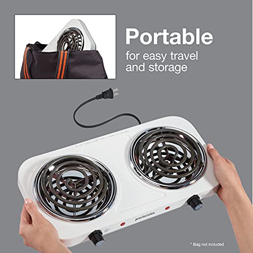 Proctor Silex Portable Electric Stove, Stainless Steel Double Burner Cooktop, Compact, Adjustable Temperature Hot Plate, 1...