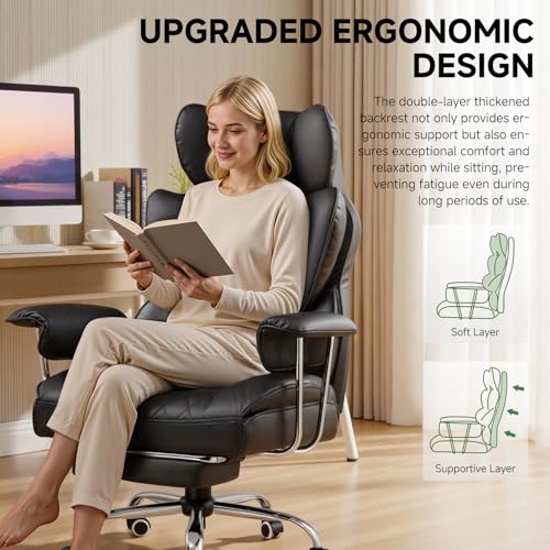 COMHOMA Big and Tall Office Chair, High Back Leather Gaming Chair with Footrest, Executive Ergonomic Office Chair with Poc...