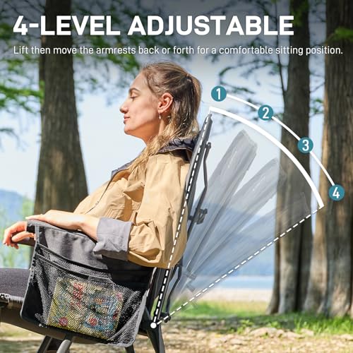 EVER ADVANCED Reclining Camping Chairs for Adult Lightweight, Folding Recliner Chair with Adjustable Back, 4-Level Lounge ...