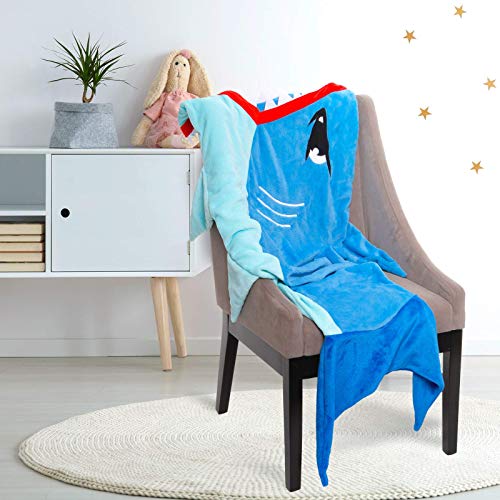 Silver Lilly Animal Tail Blanket - Plush Animal Sleeping Bag Blanket for Kids (Blue Shark)
