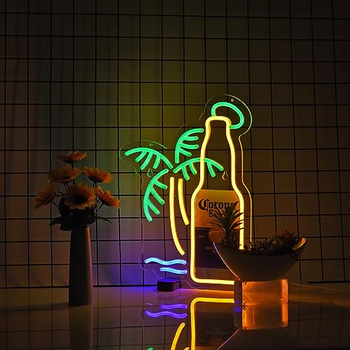 Beer Palm Tree Coro Bottle Neon Sign Dimmable LED Bar Neon Light for Wall Décor Neon Art signs with USB Plug for Pub Store...