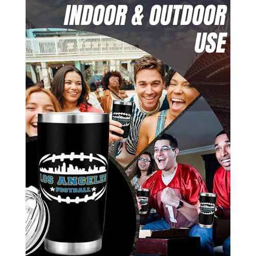 Football Fan 20 Oz Insulated Travel Coffee Cup Mug Tumbler with Lid Los Angeles Themed Merch Shop Men Women Sport Stuff Gear Apparel Chargers Team Decor Accessorie Husband Boyfriend Dad Birthday Gift