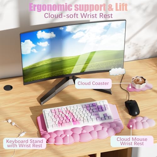 Wrist Rest with Keyboard Stand, Ergonomic Computer Wrist Support Pad, Cloud Keyboard Riser Holder with Wrist Pad, Memory F...