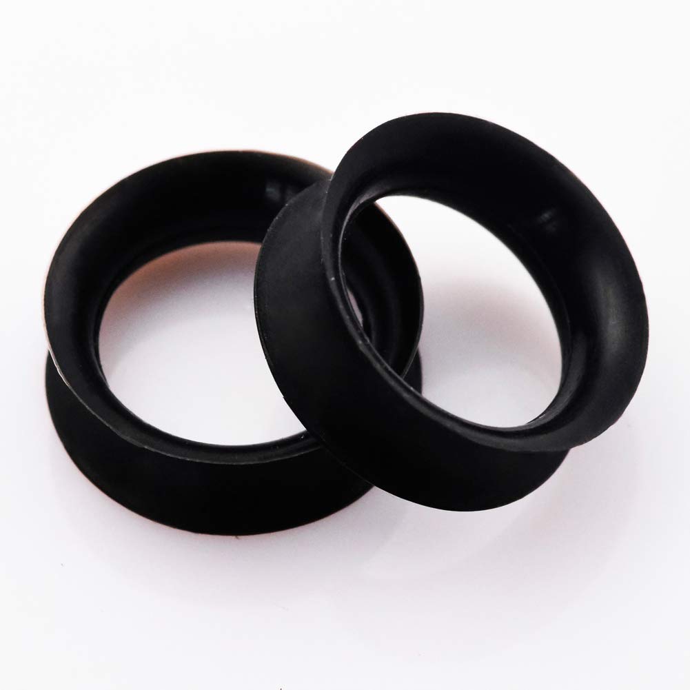 Stuppendux 1 Pair Black Soft Silicone Tunnel Flexible Ear Skin Plugs Expanders Gauges Hollow Body Piercing 0G 8MM