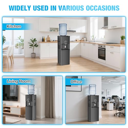 TABU Top Loading Water Cooler with 20CAN Beverage Cooler, Hot & Cold Water Dispenser, for 3 or 5 Gallon Bottle, with Anti-...