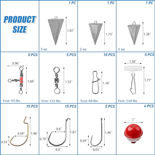 Saltwater Fishing Gear Kit,131pcs Saltwater Surf Fishing Tackle Kit Include Saltwater Fishing Lures Fishing Bait Rigs Pyra...