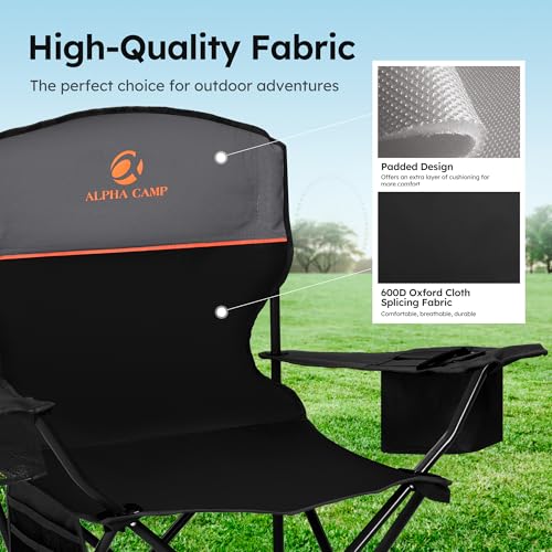 ALPHA CAMP Camping Chair 2 Pack Portable Chair with 3-Can Cooler Folding Chair with Side Pocket and Cup Holder, Collapsibl...
