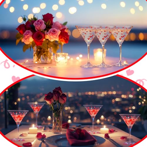 Qinyoung 4 Pcs Valentine's Day Heart Martini Glasses Set Hand Painted Tiny Hearts Cocktail Glasses Bar Goblet Martini Drin...