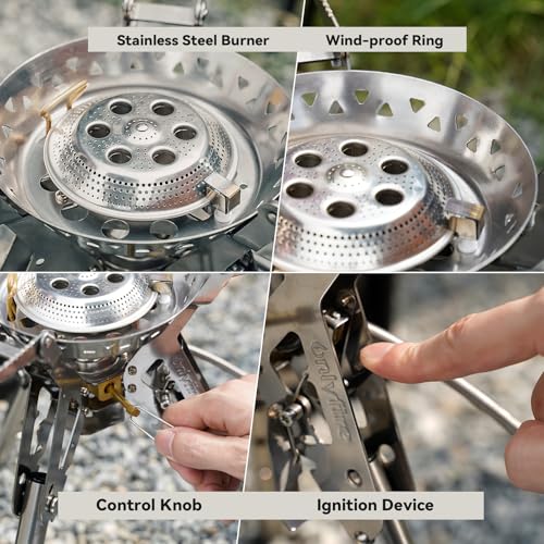 ONLYFIRE OUTDOOR LIVING Portable Camping Stove with Storage Bag, Foldable Propane Gas Stove Multi-fuel, Camp Stove for Pat...