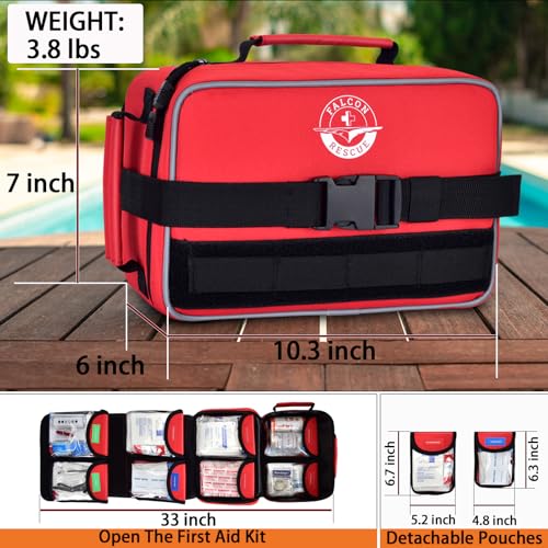 FALCON RESCUE Premium 418-Piece First Aid Kit for Home, Travel, Camping, Hiking & Outdoor Emergencies, Tear-Resistant Surv...