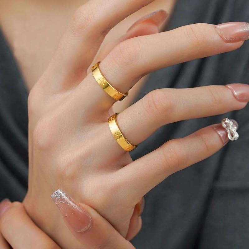 Love Ring For Women Men Girls Boys Kids Titanium Steel 18K Gold Jewelry Unisex Adult Wedding Birthday Present Anniversary Best Gifts S7